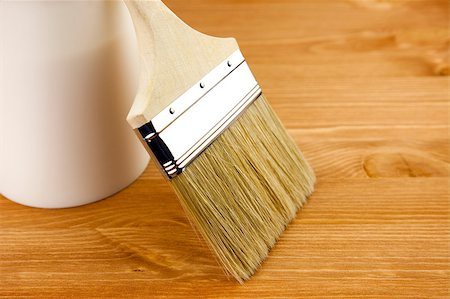 Wood texture, can and paintbrush / housework Stock Photo - Budget Royalty-Free & Subscription, Code: 400-04421423