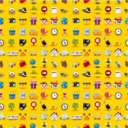 simsearch:400-05681063,k - Yellow  Travel Icons Seamless Pattern Stock Photo - Budget Royalty-Free & Subscription, Code: 400-04421445