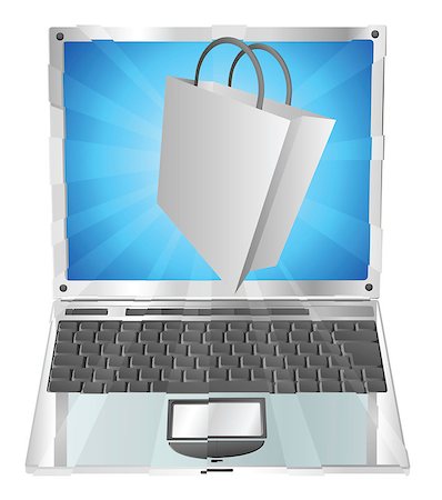 shopping bag icon illustration - Shopping bag icon coming out of laptop screen online shopping concept Stock Photo - Budget Royalty-Free & Subscription, Code: 400-04421787