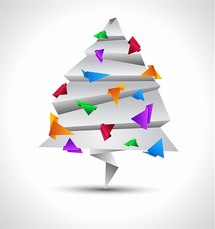 Origamy style paper Christmas tree for original greetings modern card. Stock Photo - Budget Royalty-Free & Subscription, Code: 400-04422501