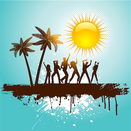 simsearch:400-04389591,k - Silhouettes of people dancing on a tropical grunge background Stock Photo - Budget Royalty-Free & Subscription, Code: 400-04422529