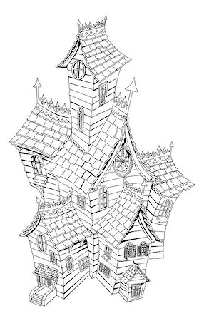 simsearch:400-03936196,k - Black and white illustration of a haunted ghost house Stock Photo - Budget Royalty-Free & Subscription, Code: 400-04422867
