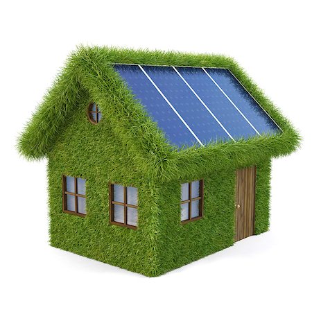 simsearch:400-04786259,k - House from the grass with solar panels on the roof. isolated on white. Stock Photo - Budget Royalty-Free & Subscription, Code: 400-04423054