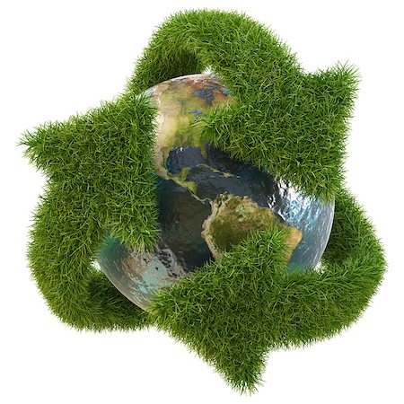 Recycle symbol from the grass around the globe. isolated on white. Stock Photo - Budget Royalty-Free & Subscription, Code: 400-04423051