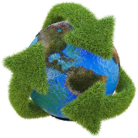 Recycle symbol from the grass around the globe. isolated on white. Stock Photo - Budget Royalty-Free & Subscription, Code: 400-04423052