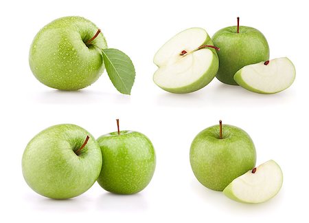 Set green apple fruits isolated on white background Stock Photo - Budget Royalty-Free & Subscription, Code: 400-04423163