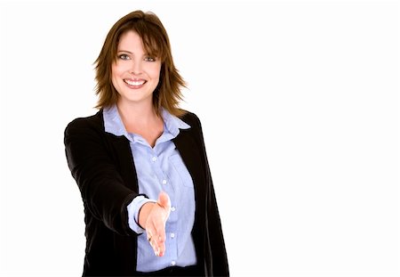 pretty business brunette giving handshake on white background Stock Photo - Budget Royalty-Free & Subscription, Code: 400-04423793