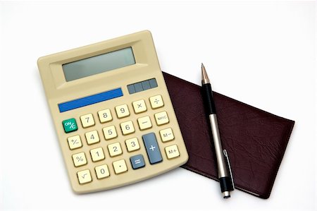 simsearch:400-08408451,k - A check book and Calculator with a pen, isolated against a white background Stock Photo - Budget Royalty-Free & Subscription, Code: 400-04437897