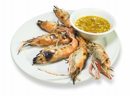 simsearch:400-07418409,k - Grill prawns over hot charcoal served with chilli and garlic sauce, saved with clipping path Stock Photo - Budget Royalty-Free & Subscription, Code: 400-04439170