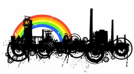 simsearch:400-04688937,k - Detailed vector illustration of an industrial skyline with rainbow and grunge Stock Photo - Budget Royalty-Free & Subscription, Code: 400-04444359