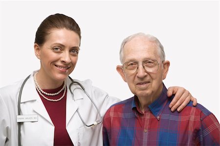Mid-adult Caucasian female doctor with arm around elderly Caucasian male. Stock Photo - Budget Royalty-Free & Subscription, Code: 400-04449870