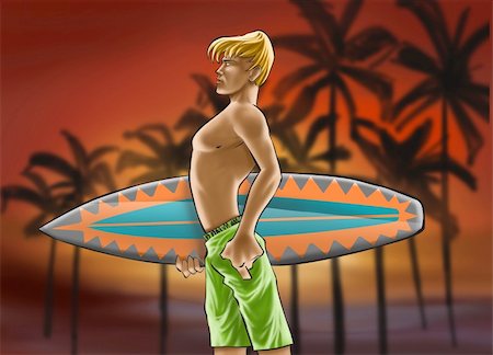 simsearch:400-04062726,k - a boy with his surfer board in front a sunset Foto de stock - Super Valor sin royalties y Suscripción, Código: 400-04440215