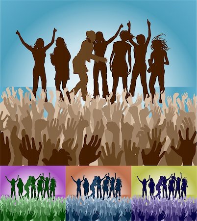 simsearch:400-05118638,k - A group of female friends celebrating on stage in front of an adoring crowd. Vector file includes several different colour versions Stock Photo - Budget Royalty-Free & Subscription, Code: 400-04440468