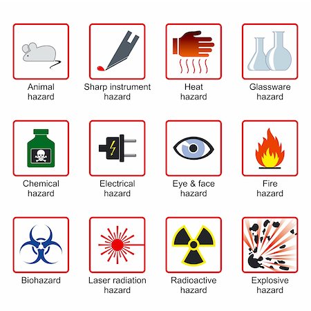 exploding electricity - Laboratory safety symbols for warning labels (vector) Photographie de stock - Aubaine LD & Abonnement, Code: 400-04455698