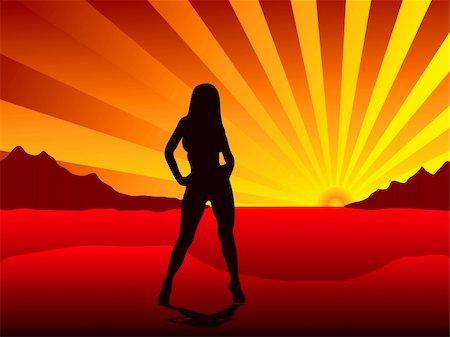 Sexy woman standing on a beach of a tropical island as the sunsets Stock Photo - Budget Royalty-Free & Subscription, Code: 400-04451853
