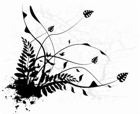 Floral design in black and white silhouette with ink spots Stock Photo - Budget Royalty-Free & Subscription, Code: 400-04452824