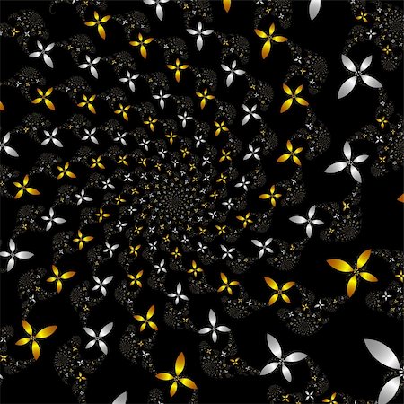 simsearch:400-04836804,k - many fractal flowers in gold and silver forming a spiral over black background Stock Photo - Budget Royalty-Free & Subscription, Code: 400-04464567