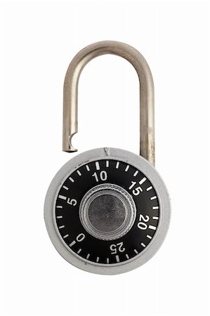 A unlocked combination padlock isolated on white background. Path included Stock Photo - Budget Royalty-Free & Subscription, Code: 400-04465803