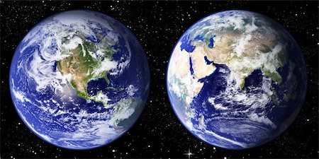 simsearch:400-04265415,k - The world seen from the west and east hemisphere set in space with litteraly millions of stars Stock Photo - Budget Royalty-Free & Subscription, Code: 400-04466577