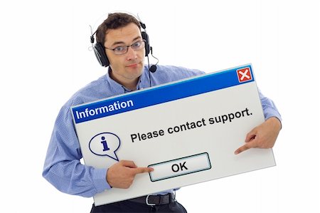 simsearch:400-03933798,k - Friendly IT support staff member with computer message box guiding the customer - isolated Stock Photo - Budget Royalty-Free & Subscription, Code: 400-04461168