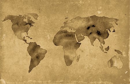 simsearch:400-07680047,k - Illustration of vintage world map over grunge sepia paper background Stock Photo - Budget Royalty-Free & Subscription, Code: 400-04478485