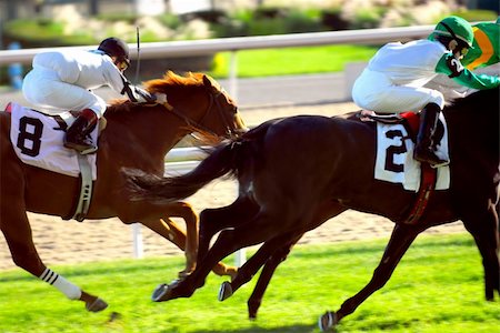 Jockeys racing thoroughbred horses on a turf racetrack Stock Photo - Budget Royalty-Free & Subscription, Code: 400-04478949