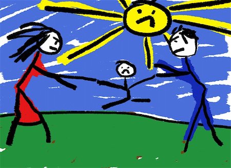 A childlike drawing illustrating divorce with the child be fought over in the middle. Stock Photo - Budget Royalty-Free & Subscription, Code: 400-04478958