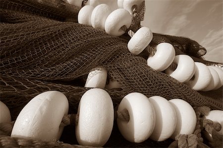 Fishing nets in B-W (San Vicente de la Barquera Spain) Stock Photo - Budget Royalty-Free & Subscription, Code: 400-04489380