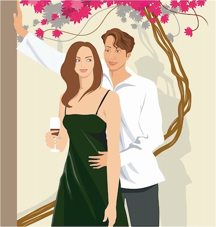 pub dancing - Silhouette of a couple standing near a flower plant and lady holding wine glass Stock Photo - Budget Royalty-Free & Subscription, Code: 400-04494557