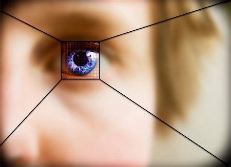 eye laser beam - Digital retina scan of a blue eyed woman Photographie de stock - Aubaine LD & Abonnement, Code: 400-04493978
