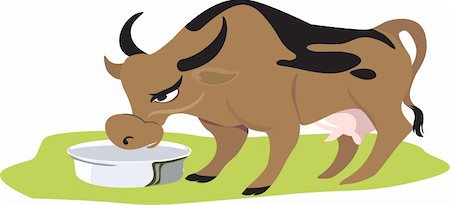 Illustration of a cow feeding from vessel in a green valley Stock Photo - Budget Royalty-Free & Subscription, Code: 400-04505723