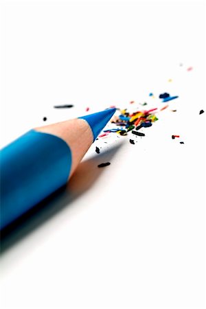 blue pencil and multi colored shavings isolated on white Stock Photo - Budget Royalty-Free & Subscription, Code: 400-04506391