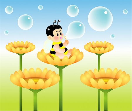 dreaming bubble cartoon - vector illustration for a baby bee blowing bubble Stock Photo - Budget Royalty-Free & Subscription, Code: 400-04507242