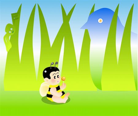 dreaming about eating - vector illustration for a baby bee eating a sweet and behind are danger waiting for him. Stock Photo - Budget Royalty-Free & Subscription, Code: 400-04507243