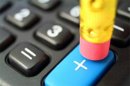 macro of a pencil pressing the sum key of a calculator Stock Photo - Budget Royalty-Free & Subscription, Code: 400-04517996