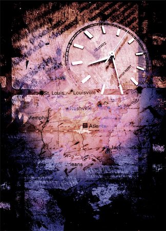 Clock with old textured map Stock Photo - Budget Royalty-Free & Subscription, Code: 400-04511756