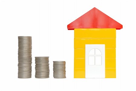 education loan - Isolated block house and coins Stock Photo - Budget Royalty-Free & Subscription, Code: 400-04513024