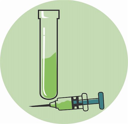 Illustration of a test tube and syringe in green background Stock Photo - Budget Royalty-Free & Subscription, Code: 400-04513467
