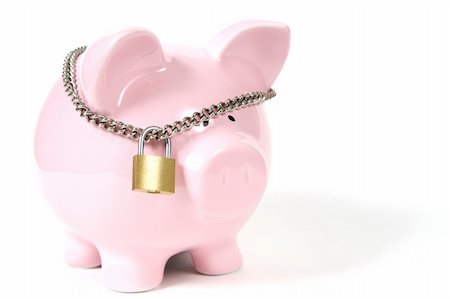 simsearch:400-06077471,k - Pink Piggy Bank on isoalted on white background with lock Stock Photo - Budget Royalty-Free & Subscription, Code: 400-04524647