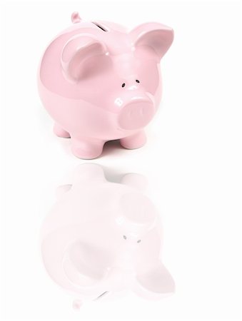 simsearch:400-06077471,k - Pink Piggy Bank on isoalted on white background with reflexion Stock Photo - Budget Royalty-Free & Subscription, Code: 400-04524702