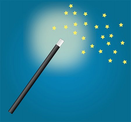 magic wand and stars on blue background Stock Photo - Budget Royalty-Free & Subscription, Code: 400-04524869
