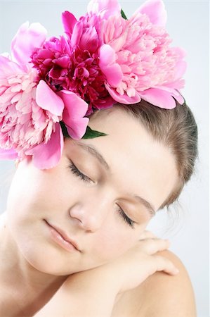 peony art - Portrait of Fresh and Beautiful woman with flower isolated on white Stock Photo - Budget Royalty-Free & Subscription, Code: 400-04527547