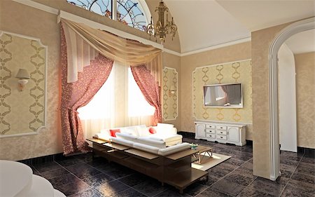 elegant room with arched windows - modern luxury hall (3D rendering ) Stock Photo - Budget Royalty-Free & Subscription, Code: 400-04528630