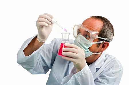 simsearch:400-09011632,k - scientist in laboratory holiding pipette and test tube with blue liquid isolated on white Stock Photo - Budget Royalty-Free & Subscription, Code: 400-04528694