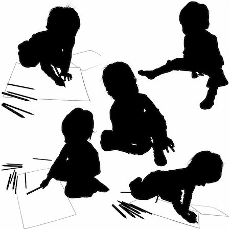pencil painting pictures images kids - Childrens Silhouettes 04 - baby painter illustrations as vector Stock Photo - Budget Royalty-Free & Subscription, Code: 400-04520381