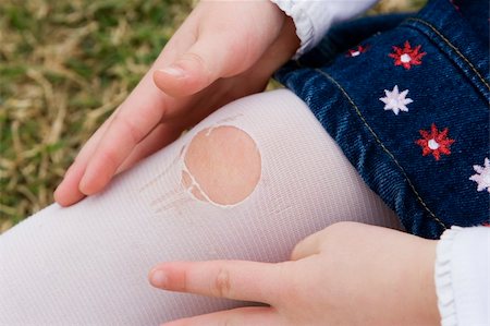 pantyhose kid - Close up of a little girl's knee with a hole ripped in her stocking. Stock Photo - Budget Royalty-Free & Subscription, Code: 400-04520793