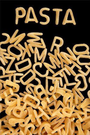 Spelling of the word pasta with alphabet soup letters. Kids food background. Stock Photo - Budget Royalty-Free & Subscription, Code: 400-04535034