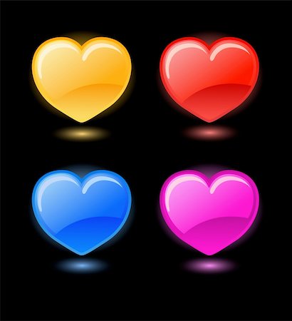 simsearch:400-05891430,k - Set of glossy vector hearts on black background Stock Photo - Budget Royalty-Free & Subscription, Code: 400-04539078