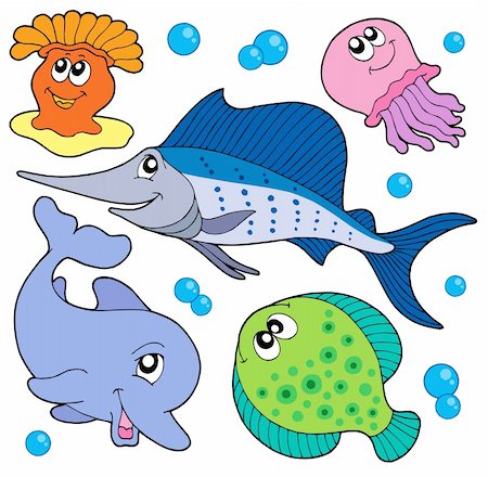 simsearch:400-05916696,k - Cute marine animals collection 2 - vector illustration. Stock Photo - Budget Royalty-Free & Subscription, Code: 400-04539917