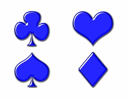 Playing card icons in shiny metallic blue isolated on white - club, heart, spade, diamond. Foto de stock - Super Valor sin royalties y Suscripción, Código: 400-04530909